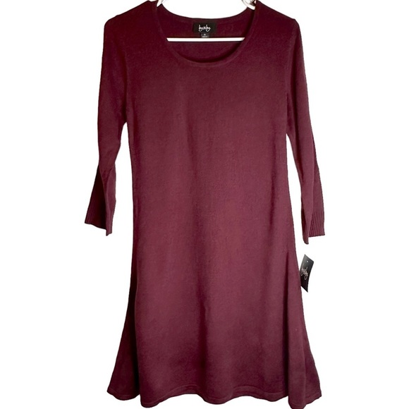 By & By Long Sleeve Knit Ribbed Mini Sweater Dress Burgundy NWT Medium #1117G3J - Picture 1 of 11